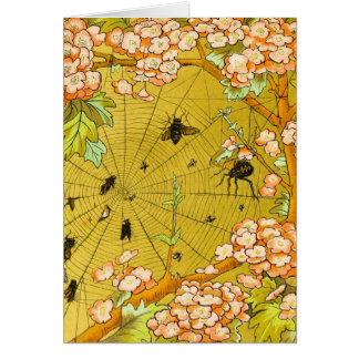 Vintagekonstspindelnät i blommarträd hälsningskort