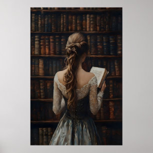 Vintagekonsttryck från bibliotek, present till bok poster