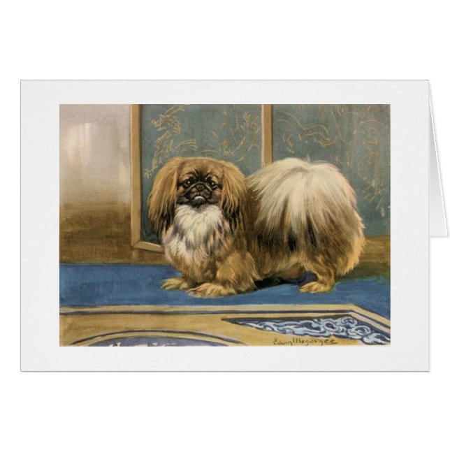 Vintagekonstverk av den Pekingese hunden, Hälsningskort (Framsidan Horizontal)