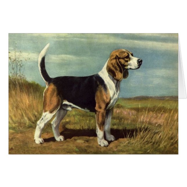 Vintagekonstverk - Beaglehund, Hälsningskort (Framsidan Horizontal)