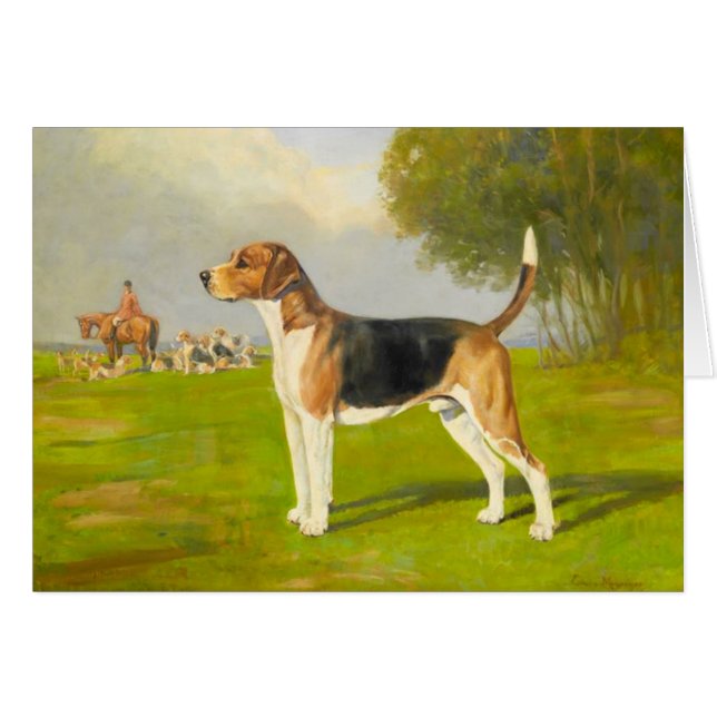 Vintagekonstverk - engelsk harhundhund, hälsningskort (Framsidan Horizontal)
