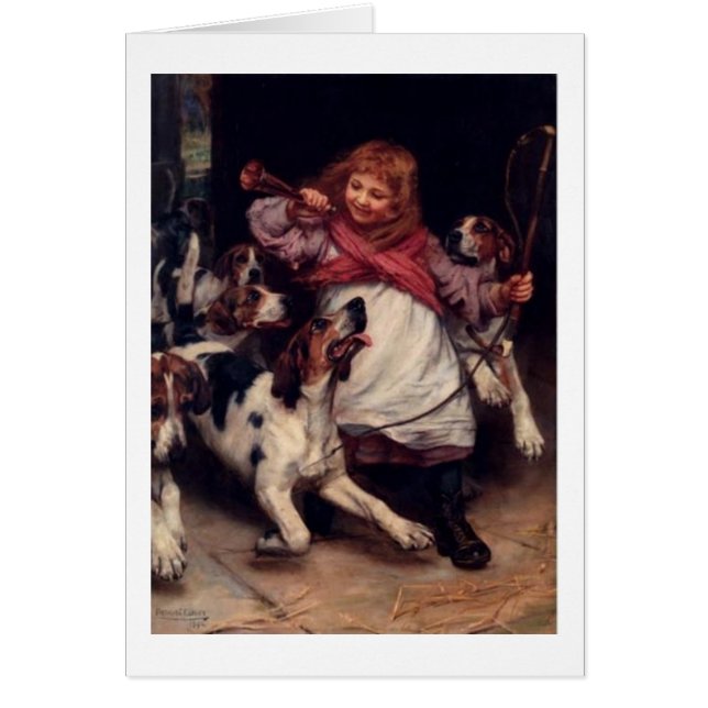 Vintagekonstverk - foxhoundsna är klara, hälsningskort (Framsidan)