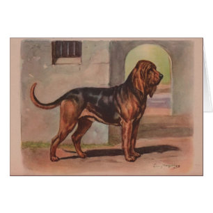 Vintagekonstverk - spårhundhund, hälsningskort