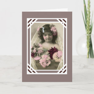 Vintagekort Liten Flicka Med Blommor Kort