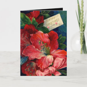 Vintagekort Röda Blommor Födelsedagsgratulationer Kort