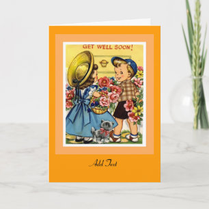 Vintagekort Snart Frisk Igen Blommor Barn Kort