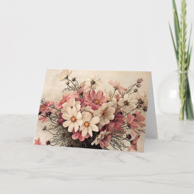 Vintagekosmosbukett Kort (Framsida)