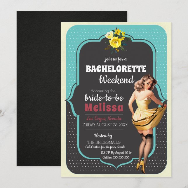 Vintagekrickapolkaen pricker Retro klämmer fast Inbjudningar (Fram/baksida)