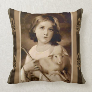 VintageKristusbarnet med lamben & bemannar Kudde