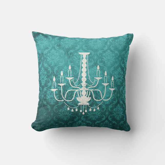 Vintagekronlampa Teal Damastkudde Kudde (Framsida)