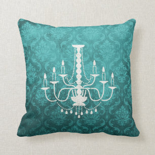 Vintagekronlampa Teal Damastkudde Kudde