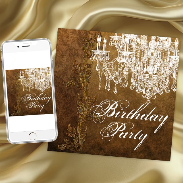 Vintagekronljustraffs kvinna födelsedagsfest inbjudningar (Chandelier birthday & all occasion invitation. Instant download & printed invitations available.)