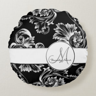 Vintagekrusidull (vit) (monogramen) rund kudde
