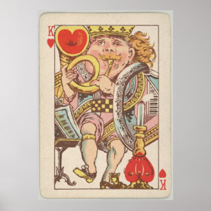 Vintagekung av hjärtor som leker kortet (1889) poster