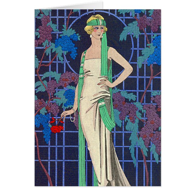 Vintagekvinna i axel hälsningskort (Framsidan)