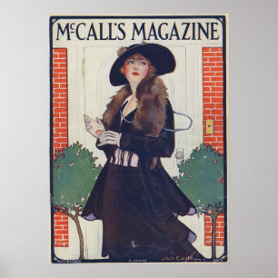 Vintagekvinna i svart på tidskriften från 1915 poster