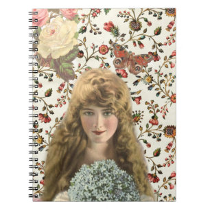 Vintagekvinna med Calicoblommönstret Anteckningsbok