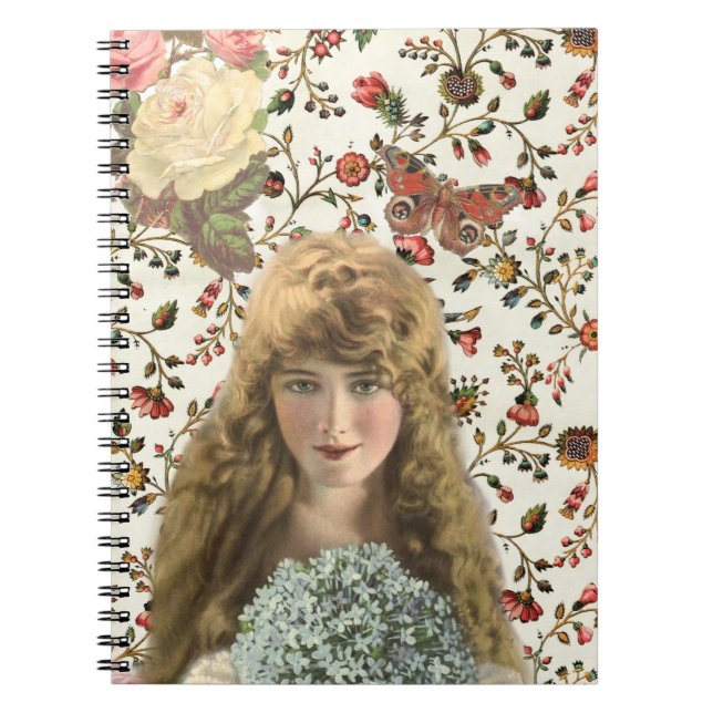 Vintagekvinna med Calicoblommönstret Anteckningsbok (Framsidan)