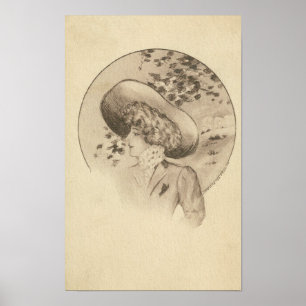 Vintagekvinna med löv poster