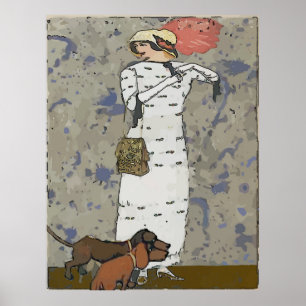 Vintagekvinna som går taxar poster