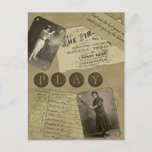Vintagekvinna vykort för baseball (Framsida)