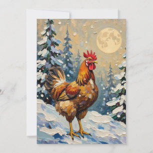 Vintagekyckling i snöig julvinter julkort