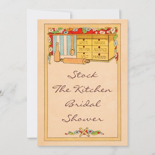 Vintagelagrar kökkryddan boxas möhippan inbjudningar (Framsida)