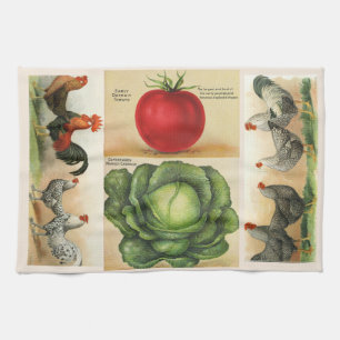 Vintagelantgårdillustrationer: mysigt landstil kökshandduk