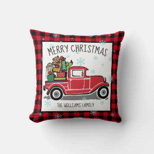 Vintagelastbilen med leksakgod jul tillfogar namn kudde