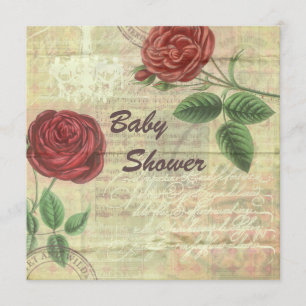 Vintageljuskrona & röd rosCollagebaby shower Inbjudningar