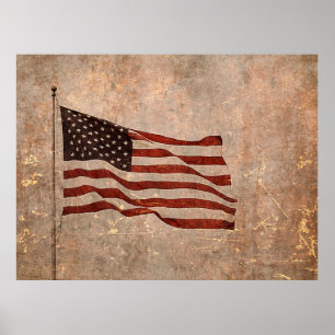 VintageLookamerikanska flaggan på Antiqued Poster