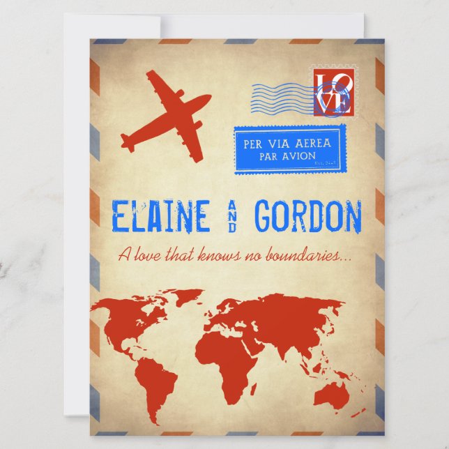 Vintageluft postar bröllopinbjudan: Bekymrat Inbjudningar (Framsida)