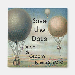 Vintageluftballonger i himmel, sparar datera! magnet