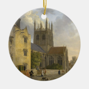 Vintagemålning av den Merton högskolan Oxford Julgransprydnad Keramik