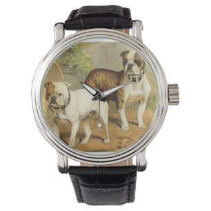 Vintagemålning av engelska bulldoggar armbandsur