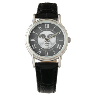 Vintagemåneansikte i kritavit armbandsur