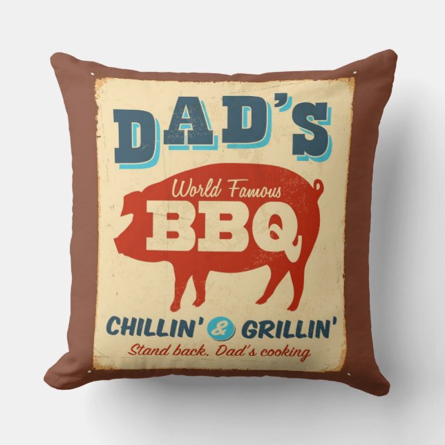 Vintagemetall undertecknar - pappa BBQ Kudde (Framsida)