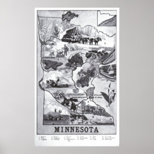 VintageMinnesota illustrativ karta (1921) Poster