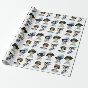 Vintagemodeflickor i Edwardian hattar Presentpapper