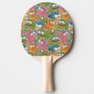 Vintagemönster med tecknaddjur pingisracket