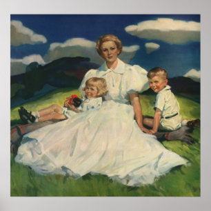 Vintagemor med barnfamiljporträtt poster