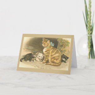 Vintagemorkatten och kattungar noterar kortet kort