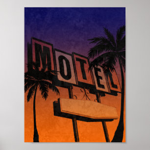 Vintagemotell undertecknar solnedgång poster