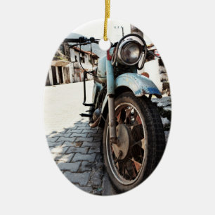 Vintagemotorcykelprydnad Julgransprydnad Keramik