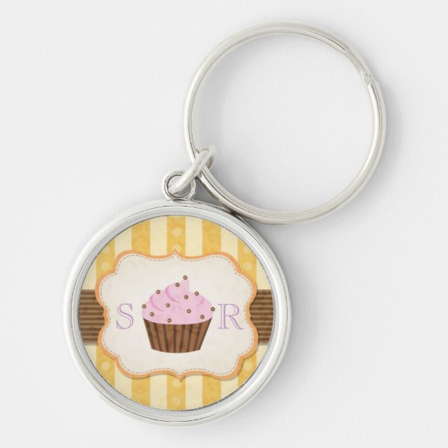 Vintagemuffinbakgrund Rund Silverfärgad Nyckelring (Framsidan)