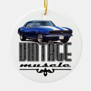 Vintagemuskelblått Camaro Julgransprydnad Keramik