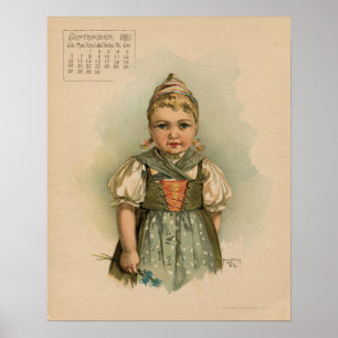 Vintagen 1891: vackra barn teckning poster