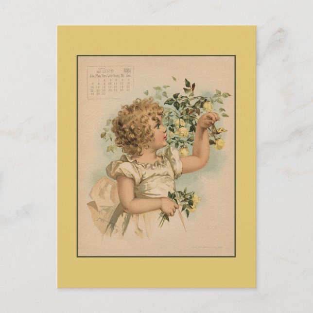 Vintagen 1891: vackra barn teckning vykort (Framsida)