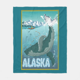 Vintagen Alaska Travel Whale Blanket Fleecefilt