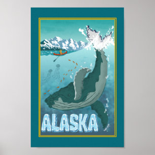 Vintagen Alaska Travel Whale Poster